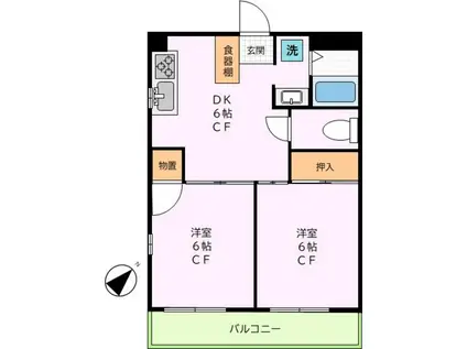 パレス西馬込(2DK/1階)の間取り写真