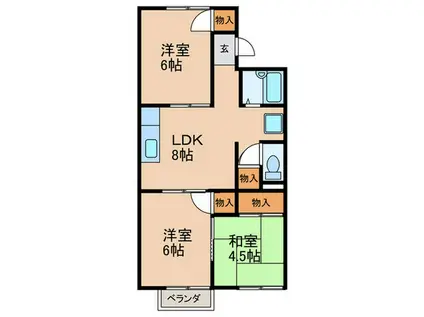 新緑とそよ風のラテII(3LDK/1階)の間取り写真