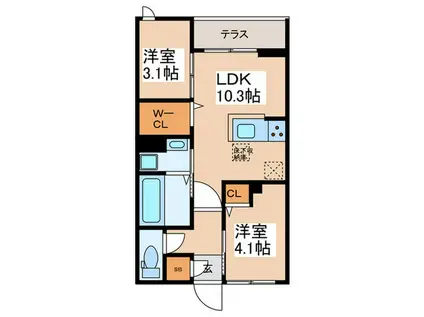 セレスティア白鳥(2LDK/1階)の間取り写真