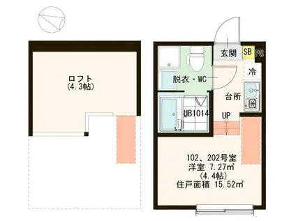 ハーモニーテラス瑞江(ワンルーム/2階)の間取り写真