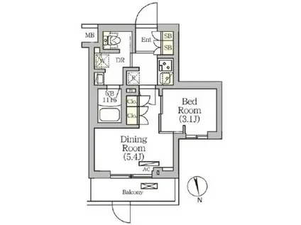 アークマーク南品川(1DK/1階)の間取り写真