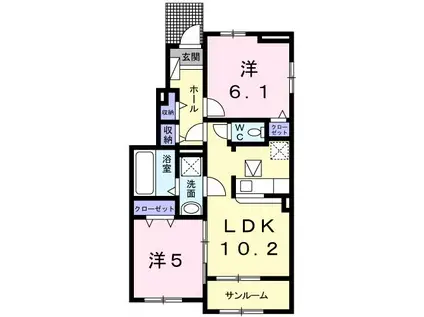 ヴィラドゥースII(2LDK/1階)の間取り写真