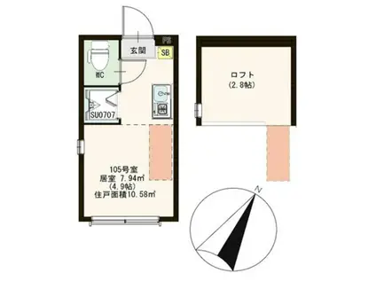 プランドール西荻(ワンルーム/2階)の間取り写真