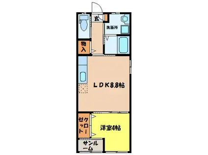 ウエストパビリオン(1LDK/1階)の間取り写真