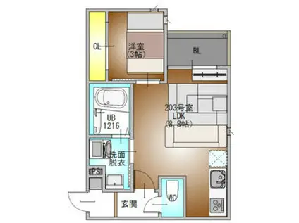GRANDTIC BIOS車道(1LDK/1階)の間取り写真