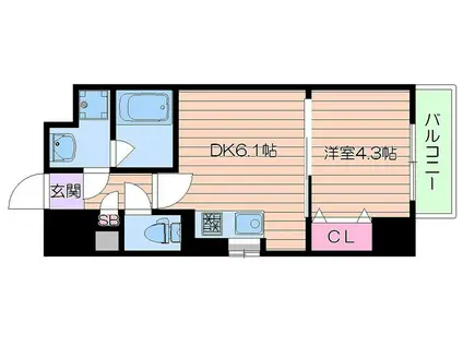 RIDGEガーデン江坂II(1DK/7階)の間取り写真