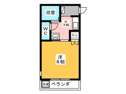 スカイヒルズマンション(1K/2階)の間取り写真