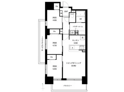 アーバンパーク谷在家(3LDK/13階)の間取り写真