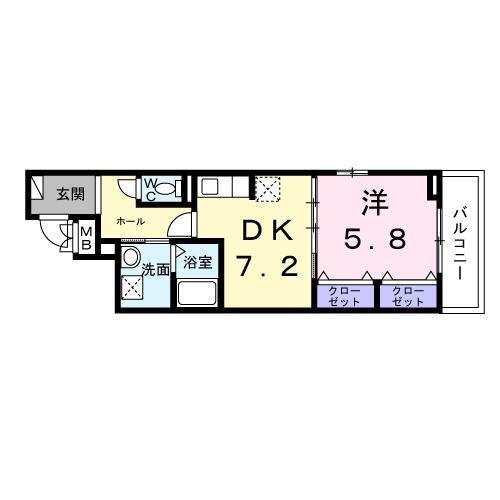 ヒカルサ京都梅津東(1DK/2階)の間取り写真