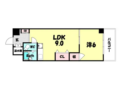 花隈ダイヤハイツ(1DK/9階)の間取り写真
