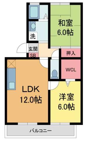 フォンテーヌII(2LDK/1階)の間取り写真