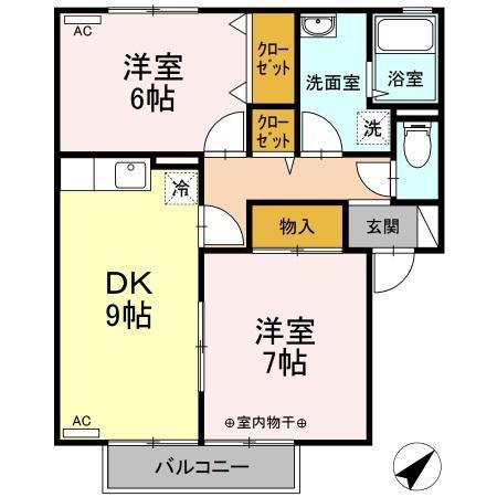 プラセールC(2DK/1階)の間取り写真