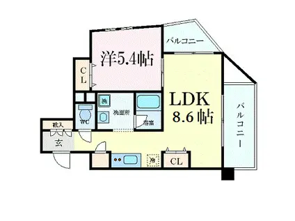 WOB SHINMACHI(1LDK/9階)の間取り写真