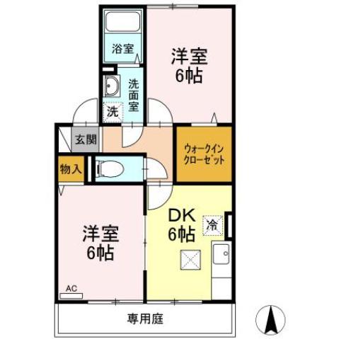 グランドウィンコスモス(2DK/1階)の間取り写真