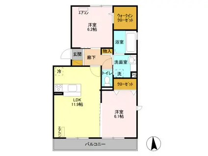 マ・メゾンII 坂田(2LDK/2階)の間取り写真