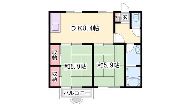 コートヴィレッジII(2DK/2階)の間取り写真