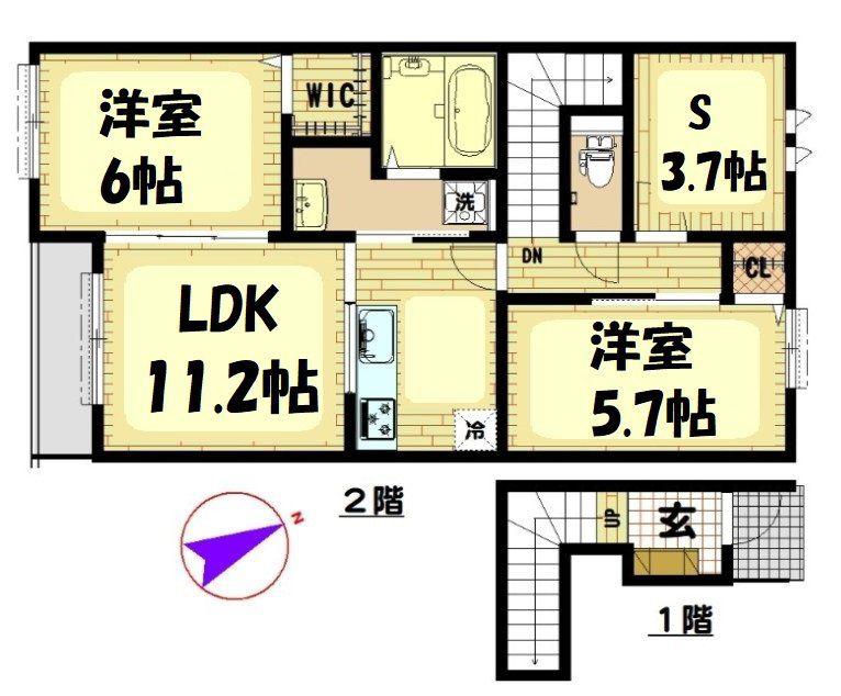 アムール久喜A棟(2SLDK/2階)の間取り写真