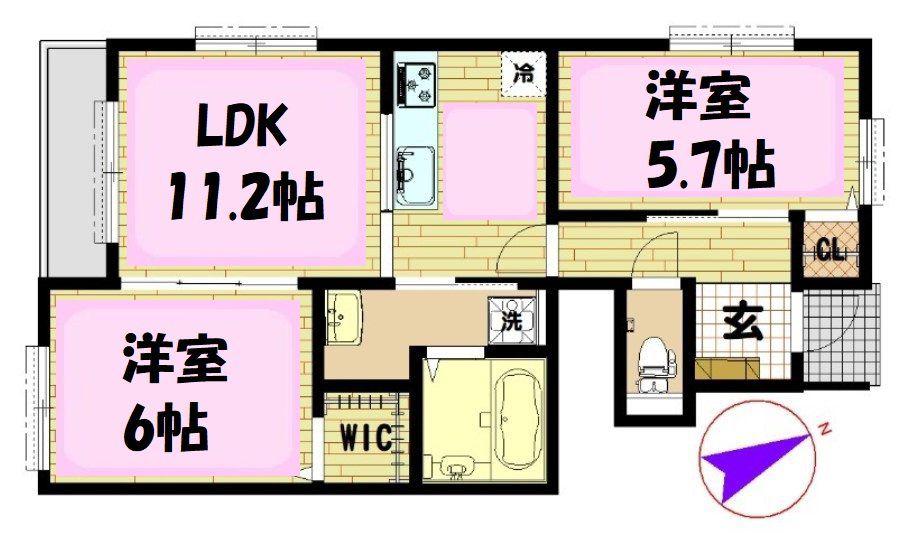 アムール久喜A棟(2LDK/1階)の間取り写真