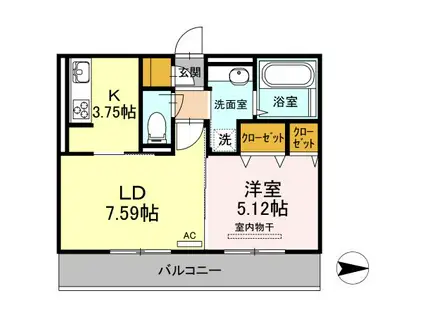 パティオ大津II(1LDK/2階)の間取り写真
