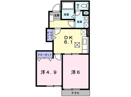 サンパティークA(2DK/1階)の間取り写真