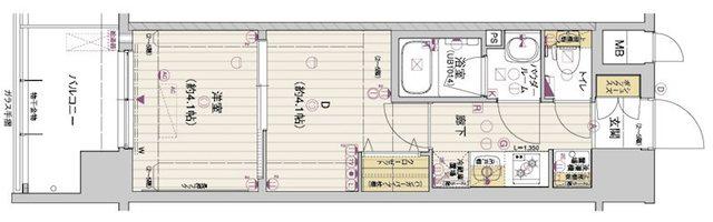 アスヴェル京都西大路サウス(1DK/4階)の間取り写真