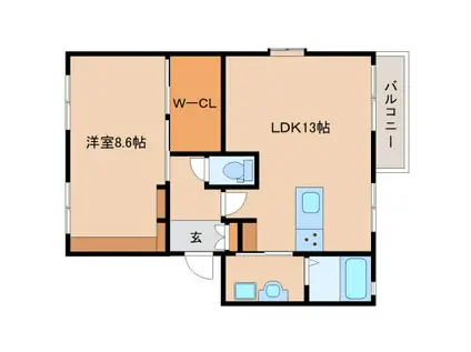 サンモールハイツB(1LDK/2階)の間取り写真