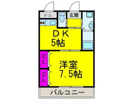 グッドライフ長原(1DK/3階)の間取り写真