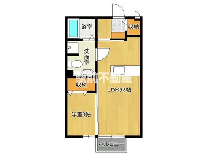 ジェネスONE神園A棟(1LDK/2階)の間取り写真