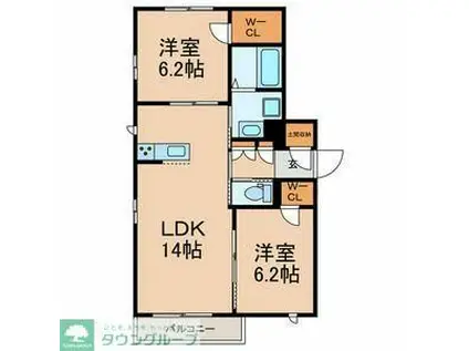 カテリーナI(2LDK/2階)の間取り写真