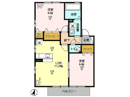 サニーヒル霞B(2LDK/2階)の間取り写真