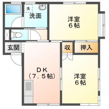 シャイン沖野上A(2DK/2階)の間取り写真