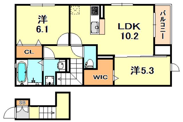 フェーブ千代が丘(2LDK/2階)の間取り写真