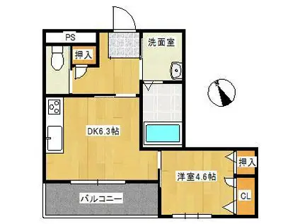 ロアーブル五番館(1DK/3階)の間取り写真