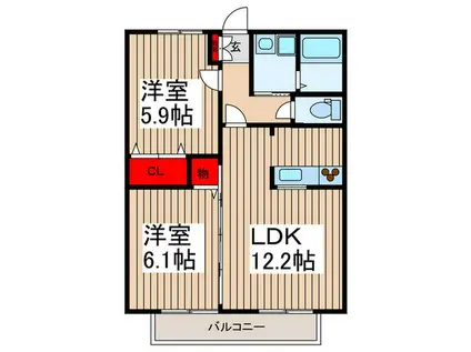 パルメゾン(2LDK/2階)の間取り写真