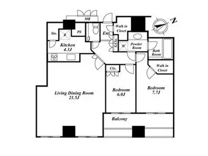 ウエストパークタワー池袋(2LDK/32階)の間取り写真