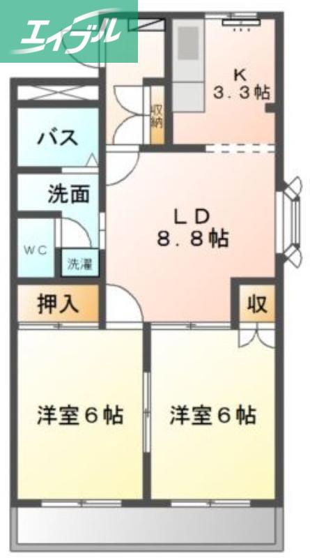 サンライズ1番館(2LDK/3階)の間取り写真