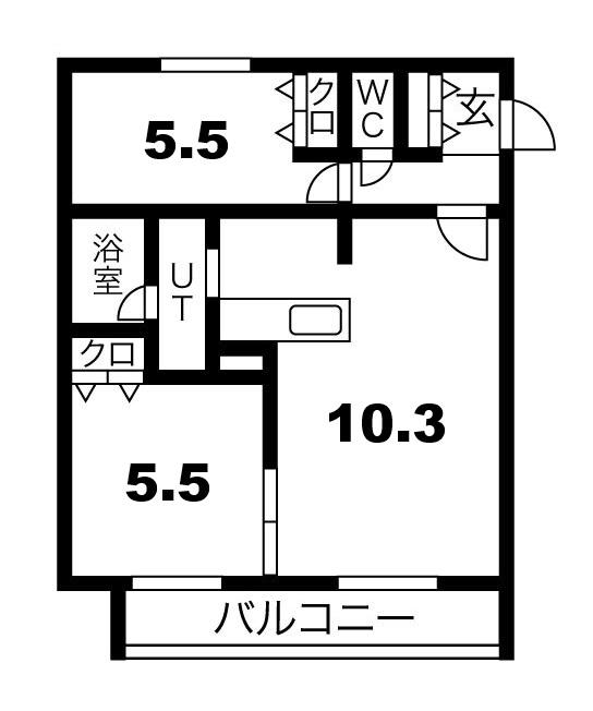 アルファレジデンス末広(2LDK/2階)の間取り写真