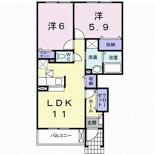 カルムハーネスB(2LDK/1階)の間取り写真
