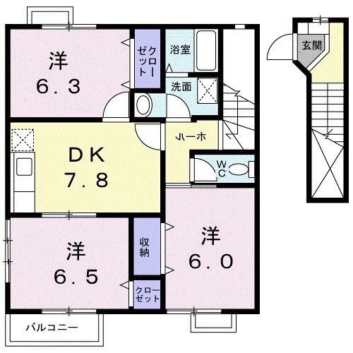オーブリー中野(3DK/2階)の間取り写真
