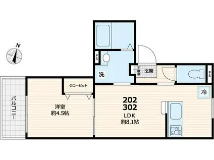 メゾン桜通(1LDK/3階)の間取り写真