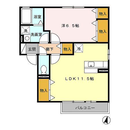 グレイス B棟(1LDK/2階)の間取り写真