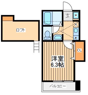 ノア若松(1K/2階)の間取り写真