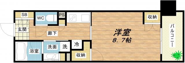 パークアクシス心斎橋(1K/15階)の間取り写真