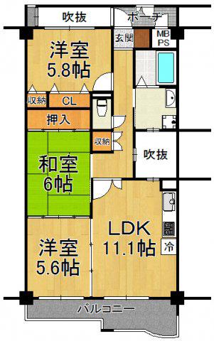 KDXレジデンス夙川ヒルズ 3番館(3LDK/1階)の間取り写真