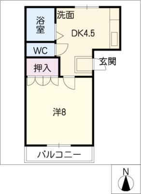 ハイツもみの木 A棟(1DK/2階)の間取り写真