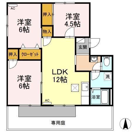 リゾット花房 B棟(3LDK/1階)の間取り写真