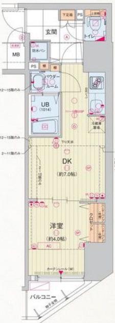 サムティ阿波座ベルシア(1DK/15階)の間取り写真