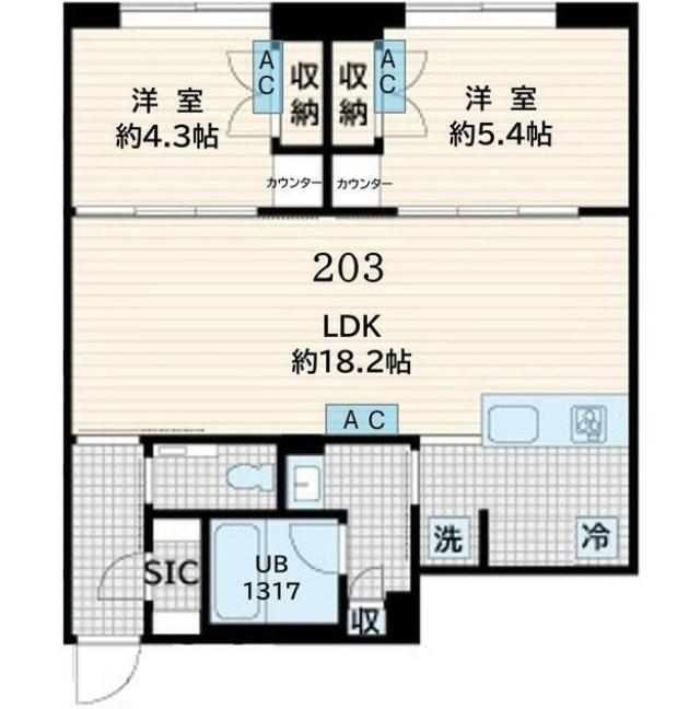 FULLEA恵比寿 フレア恵比寿(2LDK/1階)の間取り写真