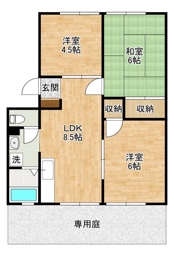 サクセス葛原A棟(3LDK/1階)の間取り写真
