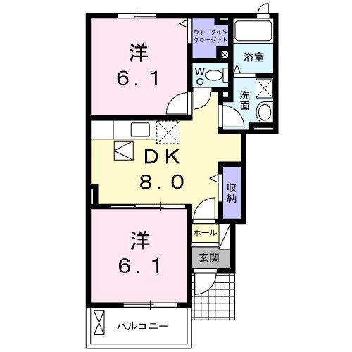 グランディール城南B(2DK/1階)の間取り写真